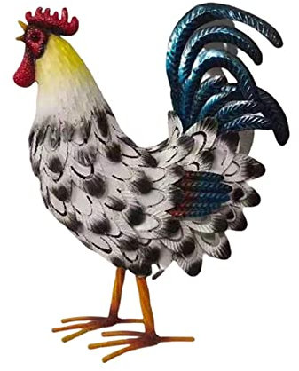 Metall Hahn Dekor, Metall Tier Yard Kunst Rasen Ornament Figuren Kunstwerk für Outdoor, Patio, Hinterhof und Home Kitchen Dekoration (schwarz und weiß)