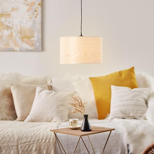 Hängelampe im Nature Stil - Pendelleuchte mit Schirm höhenverstellbar und dimmbar mit geeignetem Leuchtmittel - aus Metall/Holz - in Hellbraun/Schwarz - Ø 35 cm
