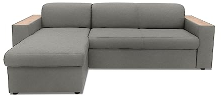 DOMO. collection Ecksofa Lima, Eckcouch mit Schlaffunktion und Bettkasten, Sofa in L-Form mit Armlehnen aus Holz, Schlafsofa, Couch, Schlafcouch 244 x 155 x 74 cm (BxTxH), zinc