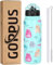 GOPPUS Botella Agua Acero Inoxidable 600ml/20oz con Pajita Botella Deportiva Aislada Frasco Frío con Pajita Botellas Agua Metal Abatibles Doble pared Termo a Prueba Fugas para Deportes Gimnasio
