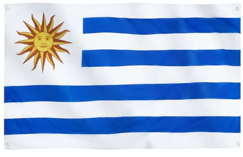 Runesol Bandera de Uruguay, 91x152cm, 3ft x 5ft, 4 Ojales, Ojal en Cada Esquina, Bandera Uruguaya, República Oriental de Uruguay, Día del desembarco de los 33 patriotas, Exterior