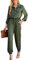 CUPSHE Damen Langarm Knopfleiste vorne Kordelzug Taille Maxi Jumpsuit Overalls Taschen Casual Plissee Lang Jumpsuit, Olivgrün, XS