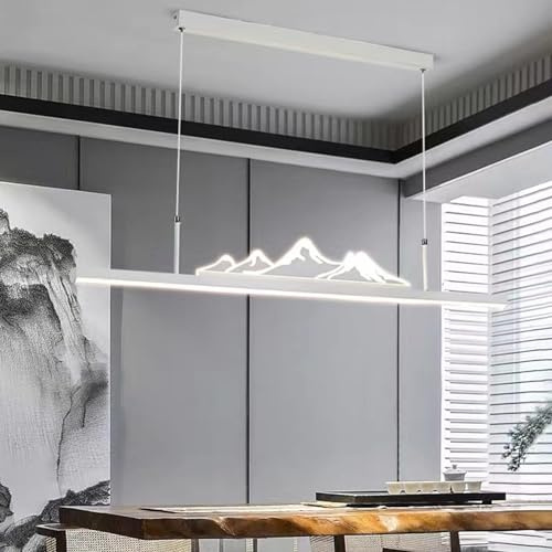 Moderne LED Pendelleuchte esstisch Dimmbar Kreative Mode Hängeleuchte Esszimmerlampe Linear Design Pendellampe Büro Kronleuchter mit Fernbedienung Hängelampe Küchen Esstischlampe (weiß, L100cm)