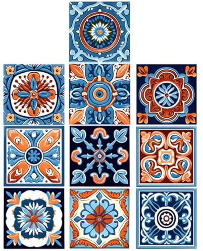 Housoutil Juego de 10 Azulejos Cuadrados Autoadhesivos para Baño Cocina Salpicadero Piscina Pegatinas Decorativas