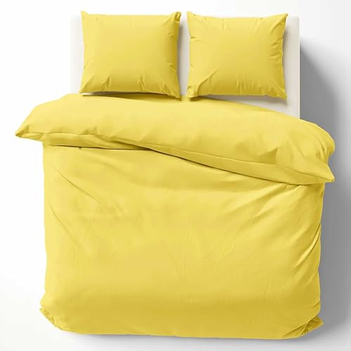 Cotton Castle Bettwäsche Bettgarnitur Bettbezug 100% Baumwolle 135x200 155x220 200x200 200x220, Farbe:Gelb, Größe:200 x 220 cm