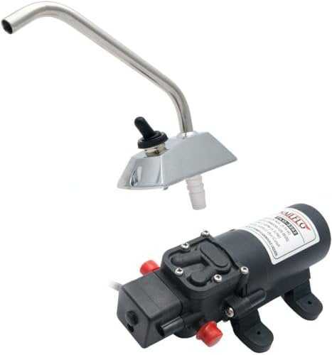 Pompe à diaphragme de pression d'eau 12 V pour bateau/caravane/camping-car/extérieur, 4,3 L/min 1,1 GPM 35 PSI avec robinet rotatif à 360° et interrupteur de pression