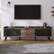 Kayan TV Lowboard TV-Schrank Fernsehschrank 160cm, Moderner TV-Lowboard mit Zwei Schubladen, Zwei gestreifte Schiebetüren, TV-Regal für Wohnzimmer und Esszimmer (Schwarz)
