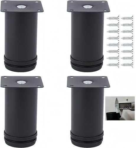 MIEGUIWOR 4 Stück Möbelfüße Verstellbar, Höhenverstellbare Füße (0-15mm) - Rostfreier Edelstahl (0.6mm) - ABS-Einsteller Schont Böden - für Schränke, Tische, Küche, Bad, DIY (Schwarz,18cm)