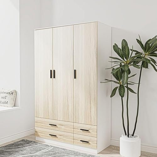 URBNLIVING Modern 3 Door 4 Drawer Wardrobe with Hanging Rail, Bedroom Furniture, Storage Shelf Clothes Organiser Stylish Design, Ample Storage Solution