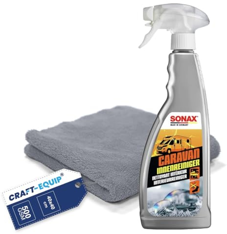 Craft-Equip Caravan-Reinigungs-Set bestehend aus dem SONAX 750ml Caravan Innenreiniger + Zubehör (1x Microfasertuch)