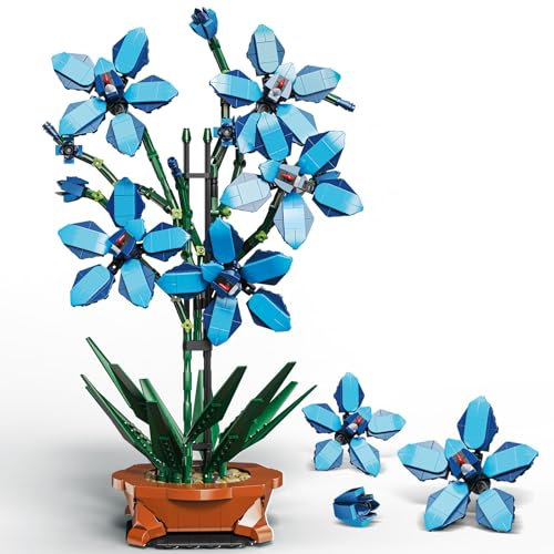 TOY PLAYER Blau Orchidee Blumen Pflanzen Bausatz Set,Blumenbonsai Klemmbausteine Baustein Set, Geschenke für Frauen Erwachsene Männer (1097 PCS)