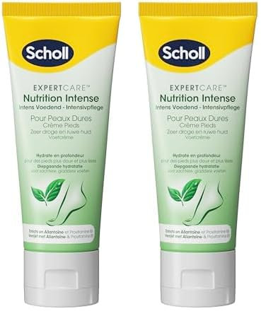 Scholl Crème Pieds Nutrition intense pour peaux dures - Hydrate en profondeur pour des pieds plus doux et plus lisses - Enrichie en Allantoïne et provitamine B5-75ml (Lot de 2)