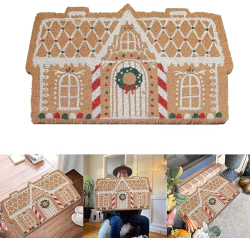 Danwinty Fußmatte Weihnachten, rutschfest Lebkuchenhaus Weihnachtsteppich, Winter Weich Fussmatte Weihnachten Innen Türmatte Weihnachtsdeko (40x60cm)