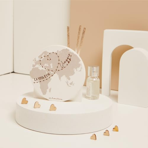 CLARALUNA Gastgeschenk für Hochzeit, Thema Reise, runder Diffusor aus Gips, mit Globus und Spruch