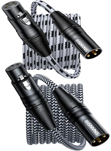 SNANSHI 2-Pack XLR Cable 15m, Professional Microphone Cable Male to Female, 22AWG Oxygen-Free Copper Balanced XLR Cord, Gold-Plated 3-Pin Mic Wire for Shure SM7B, Podcast, Mixer, Studio Recording