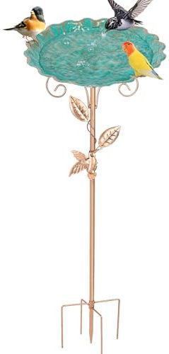 Todeco Bain d'oiseaux pour l'extérieur, Abreuvoir Oiseaux Exterieur sur Pied,Mangeoire Oiseaux Sauvage Décoration en Fonte pour Le Jardin avec Pieu d'acier à Cinq Griffes