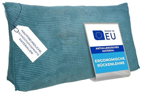 Pillows24 Cord Rückenkissen für Bett & Sofa 120cm, abnehmbarem Bezug | Bequemes Keilkissen und Lesekissen fürs Bett, waschbarem Bezug, Großes Sofakissen für Rückenlehne und Sofa, Türkis