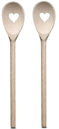 SOHFA 2er Set Holz-Kochlöffel mit Herz | 30cm Küchenutensilien aus Buchenholz - Geschenk zur Hochzeit & Geburtstag mit Formen – made in europe