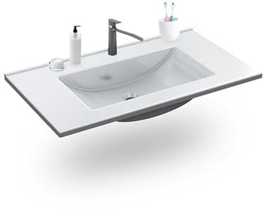 duehome | Lavabo de Resina Color Blanco, Pila Lavamanos Rectangular, Modelo Nilo, Medidas: 81,5 cm (Ancho) x 13 cm (Alto) x 46 cm (Fondo)