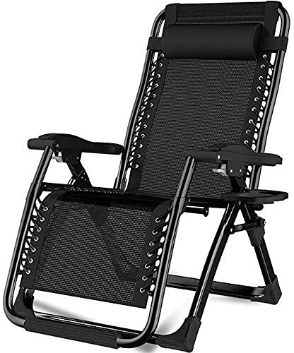 SBCGFY Schwerelosigkeitsstuhl, Rasenliege, Liegestuhl für die Terrasse, zusammenklappbare tragbare Chaiselongue, mit abnehmbarem, weichem Kissen, Cup Ho(Schwarz1)