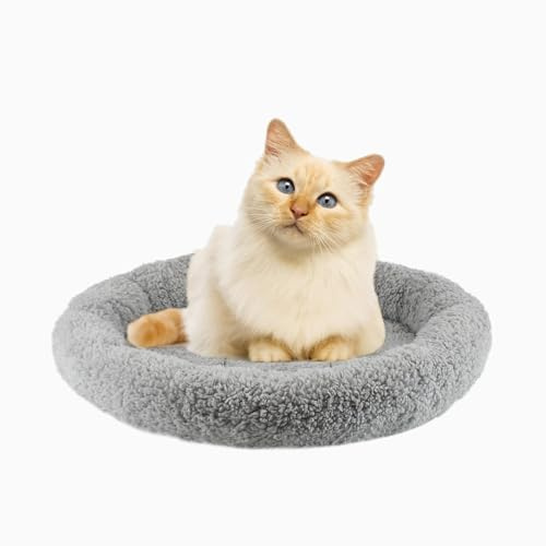 eaacaa Katzenbett Rund Katzenkissen Donut Katzendecke Katzen Schlafplatz Plüsch Rutschfes Katzenkorb zum Schlafen, Grau