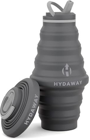 HYDAWAY Collapsible Water Bottle - 25oz I Reusable Water Bottle with Flip Top Lid for Travel, Hiking, Backpacking I Portable & Leakproof, Food-Grade Silicone, BPA Free, Collapses to 1.5”