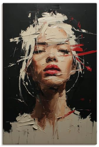 ARTLAND Wanddeko Leinwand Bilder Wandbild 60x90 cm Fierce Serenity II simple modern design Spachtel Kunst Portrait U5TM