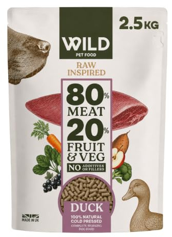 Wild Pet Food - Duck (2.5 kg) Dog Food Dry, Grain-Free and 80:20 Cold Pressed, Low Fat, High Protein and Nutritionally Complete - Hypoallergenic Dog Food, Gastrointestinal - Adult or Puppy