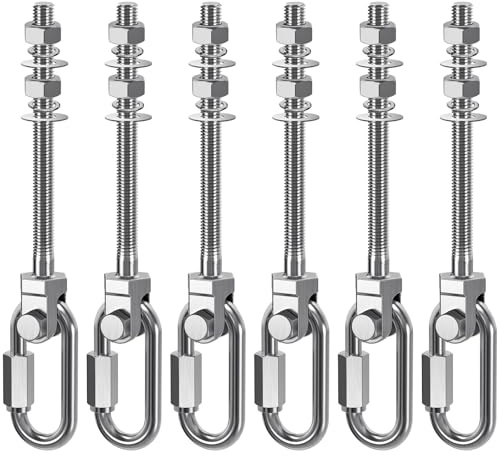 Dolibest 6 Ganci per Altalena, M10 x 128mm, Resistenti Ganci per Amaca con moschettone, Vite a Vite per Sedia, Staffa di Montaggio Girevole a soffitto/Trave per Corda da Yoga, Cerchio Aereo, Sacco da