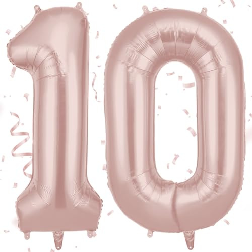 AOOSU Zahlen Luftballon 10. Geburtstag Rosa, 40 Zoll Folienballon Zahl 10, 101cm Riesenzahl Ballon Geburtstagsdeko für Mädchen Junge Geburtstag Party Dekoration Jahrestag Dekorationen
