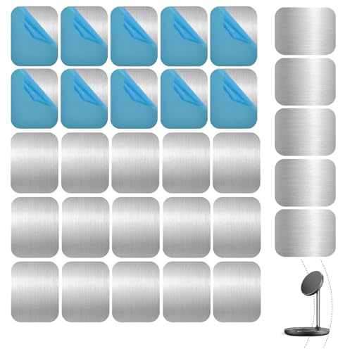 30 Piezas de Placas de Acero Inoxidable Autoadhesivas,Placas de Metal plata para Imanes,Compatibles con Soporte Magnético para Coche,Láminas Metálicas Muy Finas de 6.5x4.5 cm