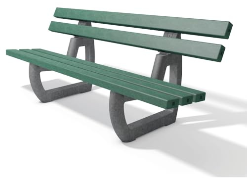 hanit® Tivoli Gartenbank | Grau-Grün | 200 cm | aus 100% recyceltem Kunststoff | wetterfeste Parkbank | mit Rückenlehne