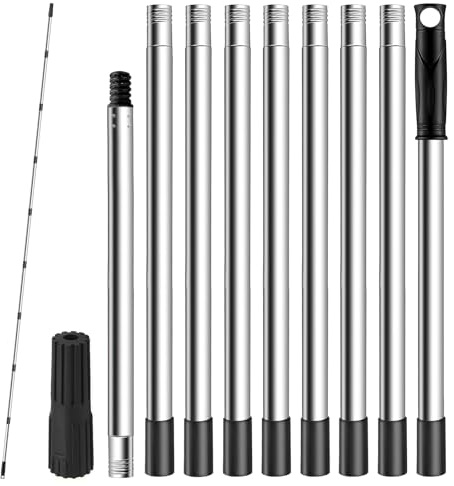 Woobroo 3.6m Paint Roller Extension Pole 10 Section Stainless Steel Telescopic Extendable Pole with Tapered Adapter for High Ceiling Painting Wall Sanding Gutter Cleaning