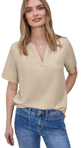 Street One Kurzarm Bluse mit Turn-Up Cotton beige 36