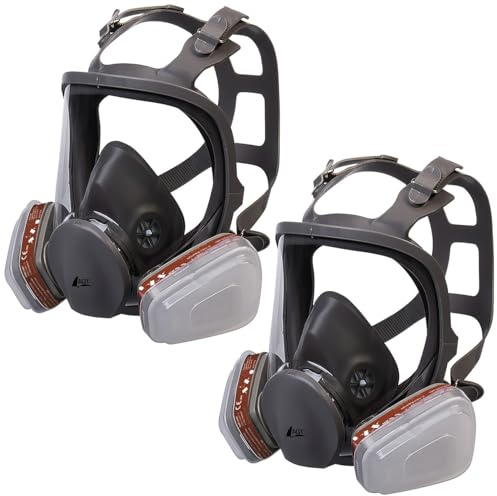 AGT Voll-Gasmaske: 2er-Set Vollgesichts-Atemschutzmasken, je 2 Gas- und 10 Partikelfilter (Maske für Lackierarbeiten, Maske gegen Feinstaub)