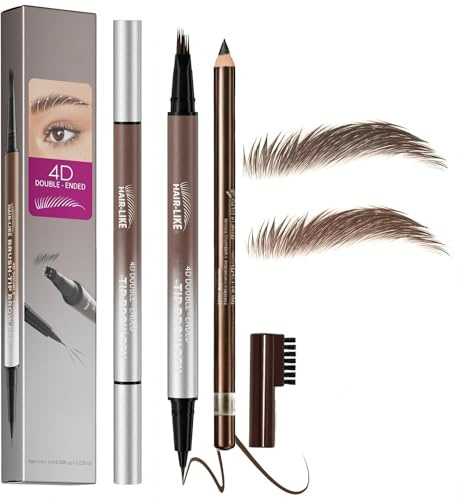 2PCS Eyebrow Pencil,Microblading Eyebrow Pencil with 4 Micro-Fork Tips, Long-Lasting Brow, Waterproof, Smudgeproof Brow Pen Easy Creation of Natural Looking Defined Eyebrows (Brown)