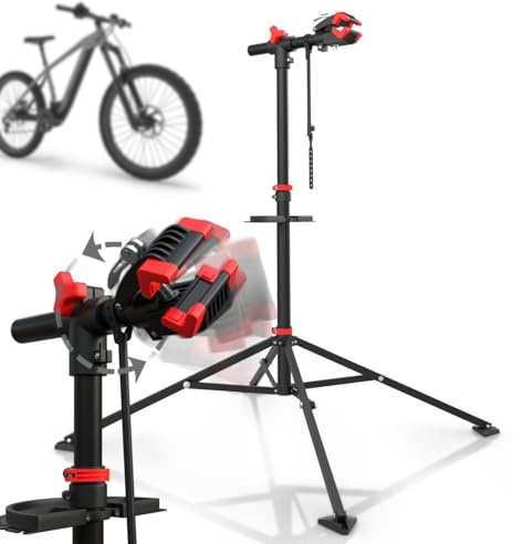 Tarpofix® Pied Atelier Velo Premium jusqu’à 30kg | Support Velo Atelier pour Réparation VTT Electrique | Pied d'atelier Vélo Réglable avec pince rotative 360° | Support Réparation Vélo Robuste | Rouge