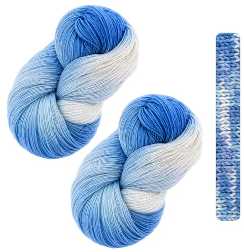 Coopay Mehrfarbige Merino Wolle zum Stricken, 2x250g Merinowolle Farbverlauf Wolle zum Stricken, 70% Schurwolle | 30% Polyester für Schals, Hüte, Taschen, Mäntel, Puppen - Blauer