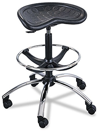 Safco Products SitStar Stool, Black, Chrome Base, Height Adjustable, Tractor-Shaped Seat