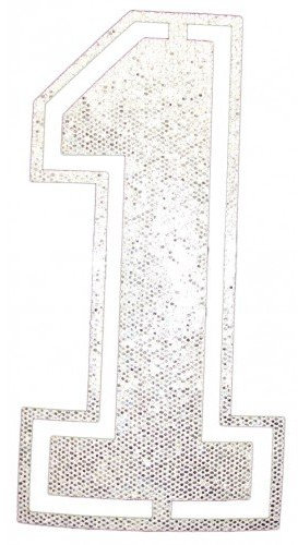 Fabric Glitter Sequin Silver Football Number 1 Iron-On Bling Tshirt Transfer Patch