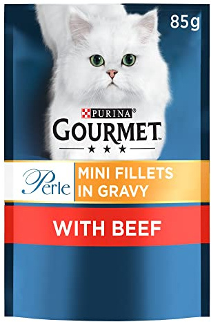 Gourmet Mini Fillets in Gravy Beef Wet Food Pouch for Adult Cat, 24 x 85g