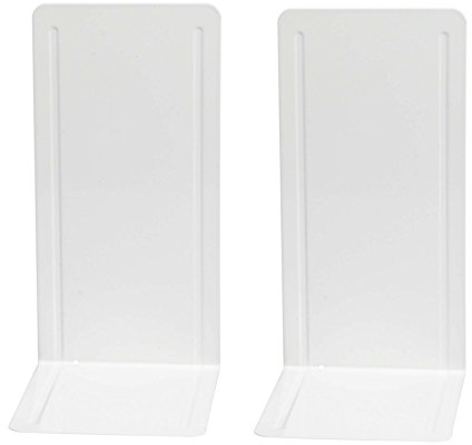 WEDO 1021200 Buchstütze (aus Metall, hohe Ausführung mit Verstärkungsrillen, 14 x 12 x 24 cm) 2 Stück, weiß