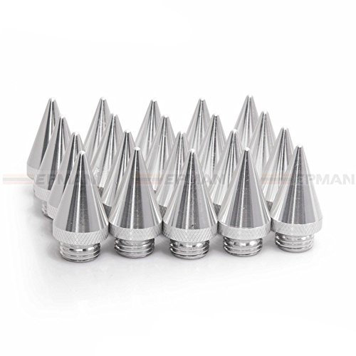 EPMAN 20 Stück Universal Aluminium verlängerte Tuner Spikes Speerspitze für Felgen Radmuttern JDM Racing (Silber)