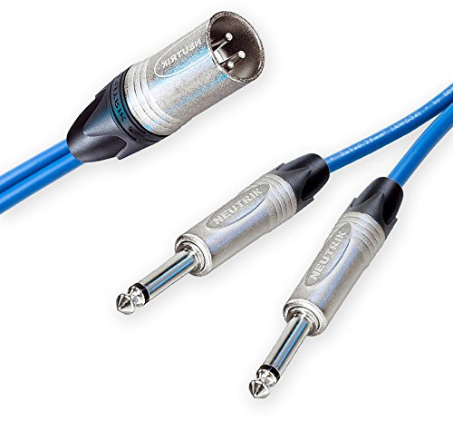 Neutrik Male XLR Split into 2 Dual Mono Jacks Cable. Splitter Summing Lead 3m+ (20m, Blue)
