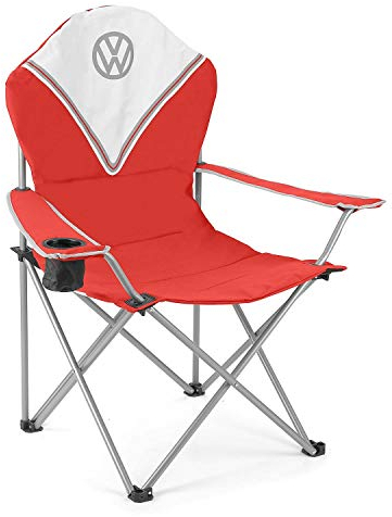 Board Masters VW Collection - Volkswagen Faltbarer Camping-Stuhl Deluxe mit Tragetasche im T1 Bulli Bus Design 105 cm (Rot/Classic Bus)