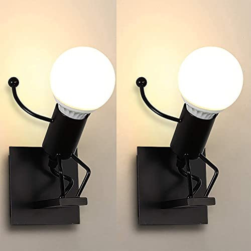 LZGS Go Swing Bands Humanoid Wandleuchte kreativ Cartoon Wandlampen Innen Industrie Wand Lampe Lampe max für 60 W E27 Basis für Schlafzimmer Kinderzimmer Flur Restaurant Treppe (2PCS Rétro Noir)…