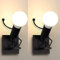 LZGS Go Swing Bands Humanoid Wandleuchte kreativ Cartoon Wandlampen Innen Industrie Wand Lampe Lampe max für 60 W E27 Basis für Schlafzimmer Kinderzimmer Flur Restaurant Treppe (2PCS Rétro Noir)…