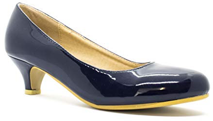 Ladies Womens Low Kitten Heel Work Court Evening Girls Shoes Pumps Size 3-12 (4 UK, Navy Patent)