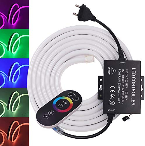 XUNATA 25M RGB Neon LED Streifen, 220V SMD 5050 Flexible Neon LED Licht Stripe Lichterschlauch mit Volle Berührung Fernbedienung für Bar Decke Counter Weihnachten Hochzeit Party Deko