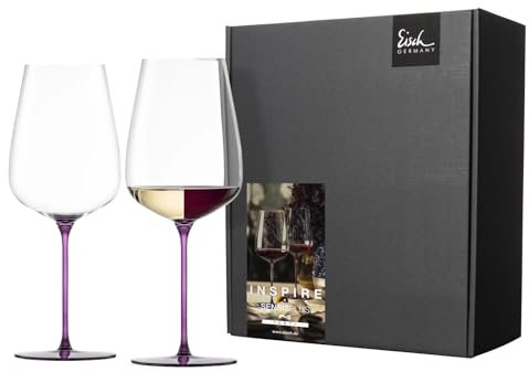 EISCH Inspire SensisPlus Allroundgläser Kraftvoll & Reichhaltig, 740 ml, Rotweingläser mit farbigem Stiel, Kristallglas, 2 Stück im Geschenkkarton, Transparent/Mauve